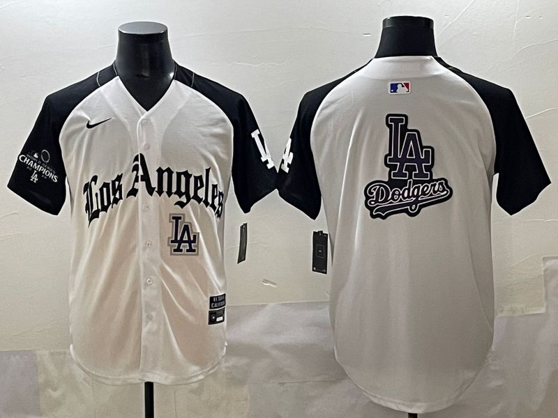 Men 2025 Los Angeles Dodgers Blank White black Five generations Joint Name Nike MLB Jersey style 52630